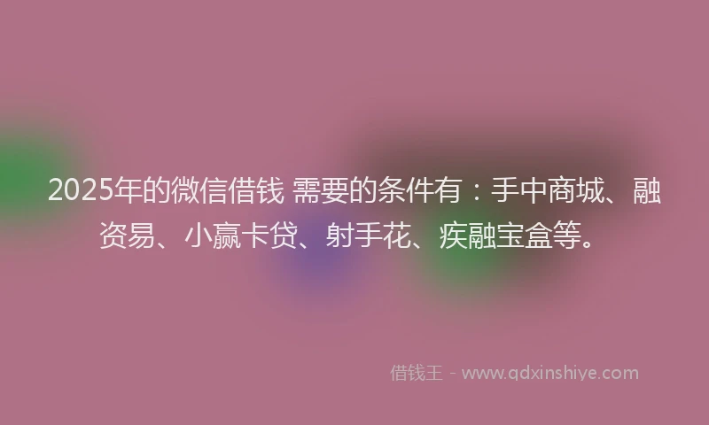 2025年的微信借钱 需要的条件有：手中商城、融资易、小赢卡贷、射手花、疾融宝盒等。
