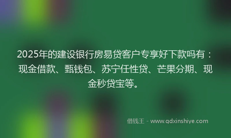 2025年的建设银行房易贷客户专享好下款吗有：现金借款、甄钱包、苏宁任性贷、芒果分期、现金秒贷宝等。