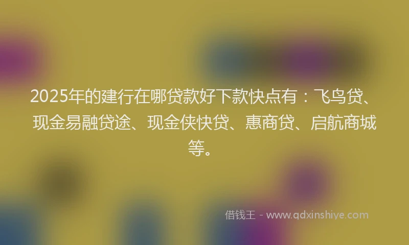 2025年的建行在哪贷款好下款快点有：飞鸟贷、现金易融贷途、现金侠快贷、惠商贷、启航商城等。