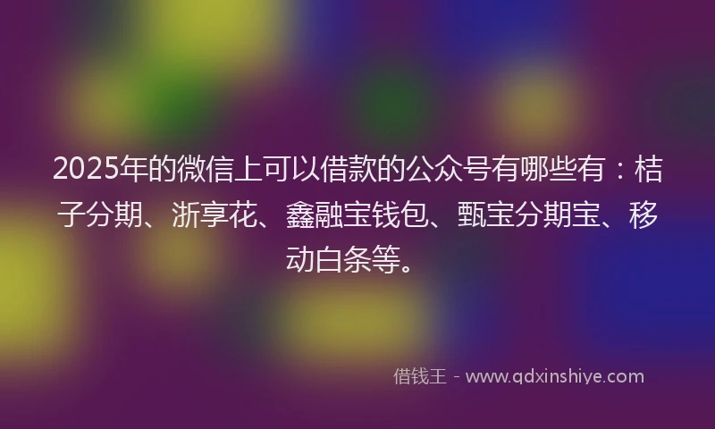 2025年的微信上可以借款的公众号有哪些有：桔子分期、浙享花、鑫融宝钱包、甄宝分期宝、移动白条等。