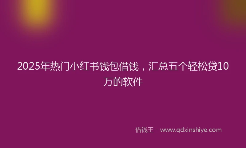 2025年热门小红书钱包借钱，汇总五个轻松贷10万的软件