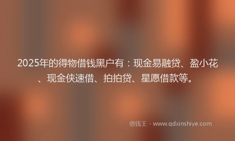 2025年的得物借钱黑户有：现金易融贷、盈小花、现金侠速借、拍拍贷、星愿借款等。