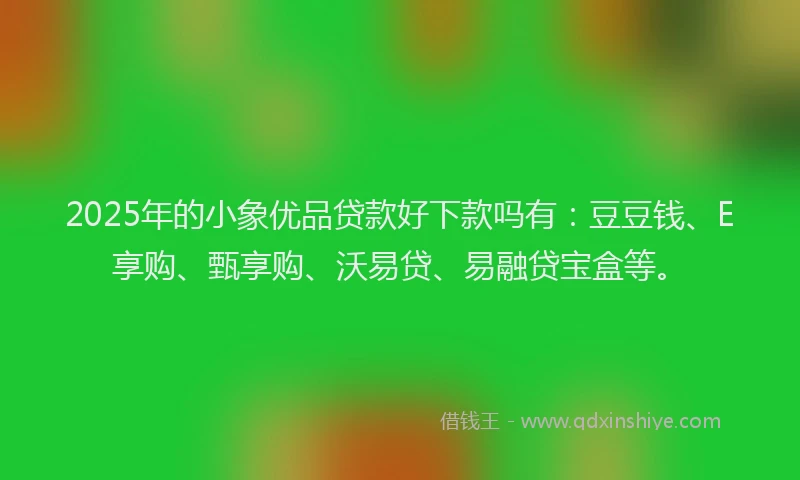 2025年的小象优品贷款好下款吗有：豆豆钱、E享购、甄享购、沃易贷、易融贷宝盒等。