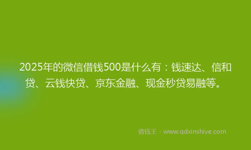 2025年的微信借钱500是什么有：钱速达、信和贷、云钱快贷、京东金融、现金秒贷易融等。