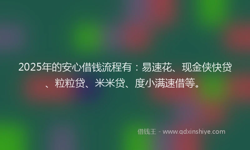 2025年的安心借钱流程有：易速花、现金侠快贷、粒粒贷、米米贷、度小满速借等。