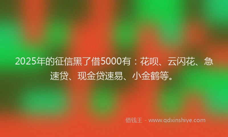 2025年的征信黑了借5000有：花呗、云闪花、急速贷、现金贷速易、小金鹤等。