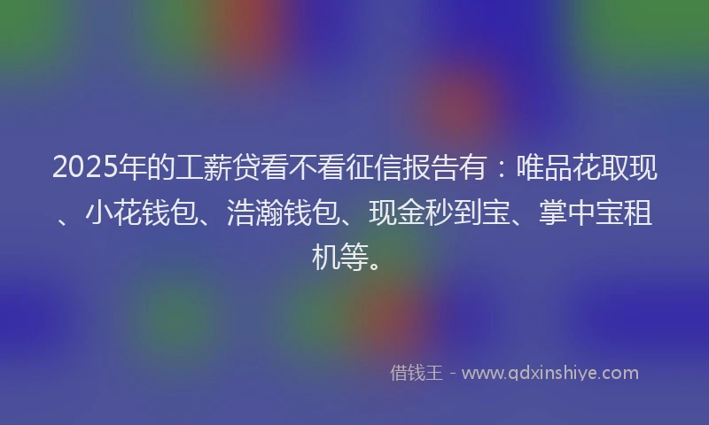 2025年的工薪贷看不看征信报告有：唯品花取现、小花钱包、浩瀚钱包、现金秒到宝、掌中宝租机等。