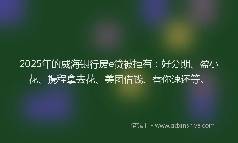 2025年的威海银行房e贷被拒有：好分期、盈小花、携程拿去花、美团借钱、替你速还等。