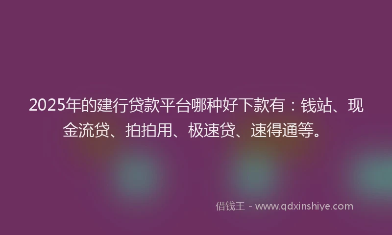 2025年的建行贷款平台哪种好下款有：钱站、现金流贷、拍拍用、极速贷、速得通等。