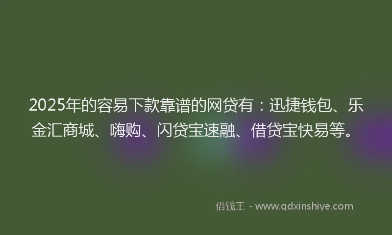2025年的容易下款靠谱的网贷有:迅捷钱包、乐金汇商城、嗨购、闪贷宝速融、借贷宝快易等。