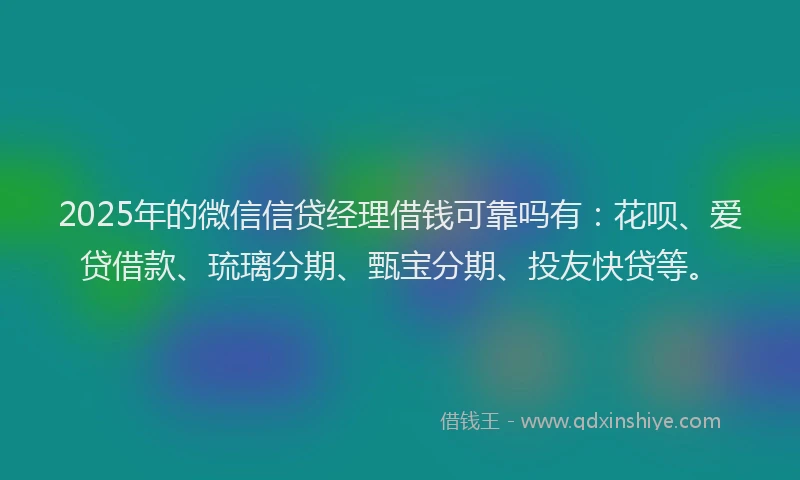 2025年的微信信贷经理借钱可靠吗有：花呗、爱贷借款、琉璃分期、甄宝分期、投友快贷等。