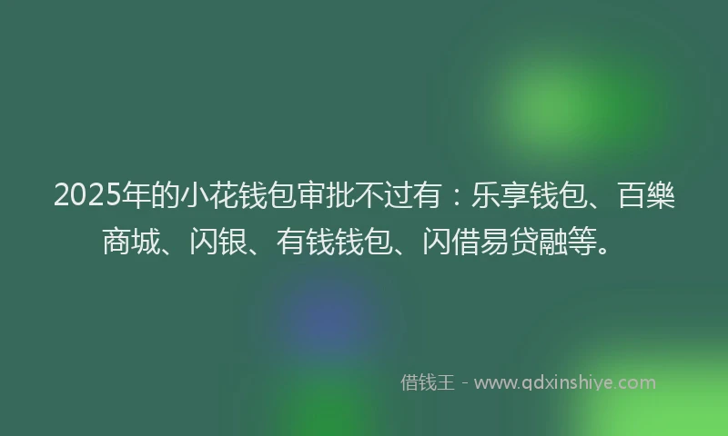 2025年的小花钱包审批不过有：乐享钱包、百樂商城、闪银、有钱钱包、闪借易贷融等。