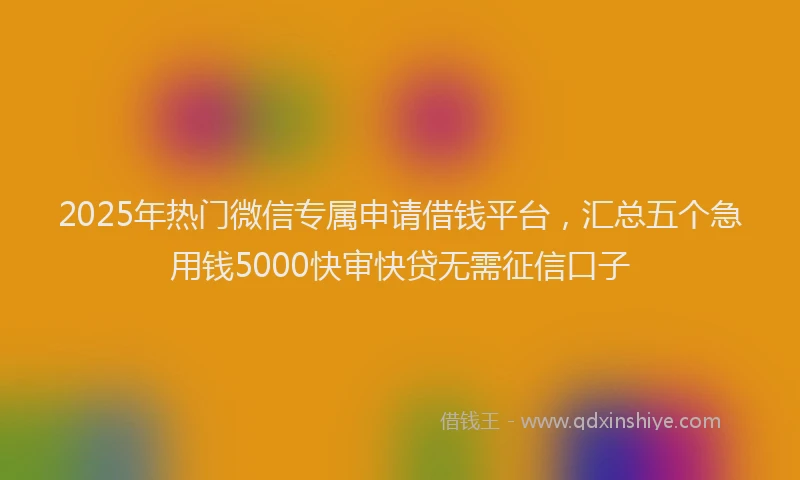 2025年热门微信专属申请借钱平台，汇总五个急用钱5000快审快贷无需征信口子