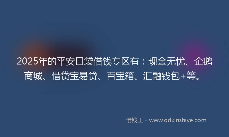2025年的平安口袋借钱专区有：现金无忧、企鹅商城、借贷宝易贷、百宝箱、汇融钱包+等。