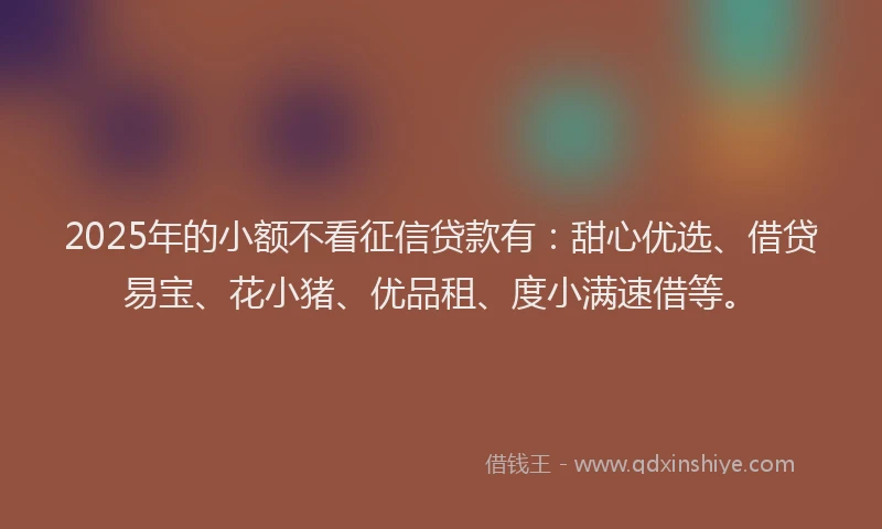 2025年的小额不看征信贷款有：甜心优选、借贷易宝、花小猪、优品租、度小满速借等。