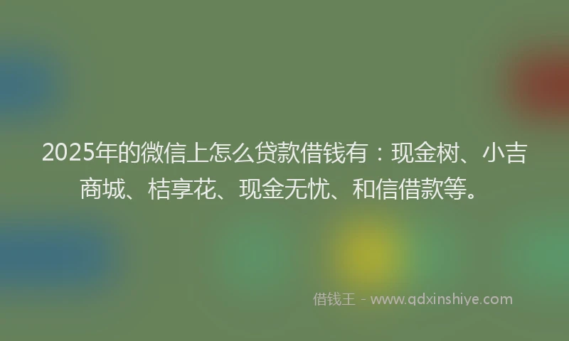 2025年的微信上怎么贷款借钱有：现金树、小吉商城、桔享花、现金无忧、和信借款等。