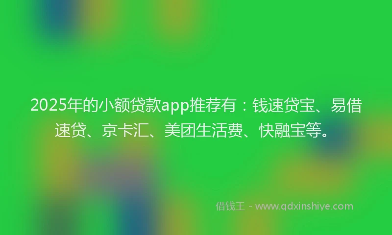2025年的小额贷款app推荐有：钱速贷宝、易借速贷、京卡汇、美团生活费、快融宝等。