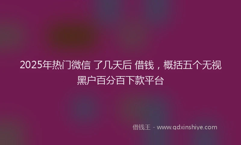 2025年热门微信 了几天后 借钱，概括五个无视黑户百分百下款平台