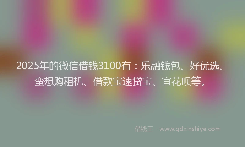 2025年的微信借钱3100有：乐融钱包、好优选、蛮想购租机、借款宝速贷宝、宜花呗等。