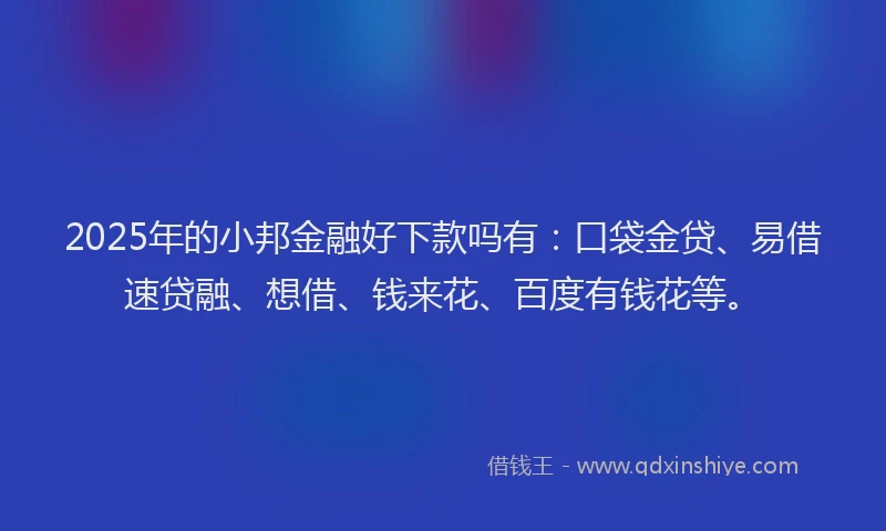 2025年的小邦金融好下款吗有：口袋金贷、易借速贷融、想借、钱来花、百度有钱花等。