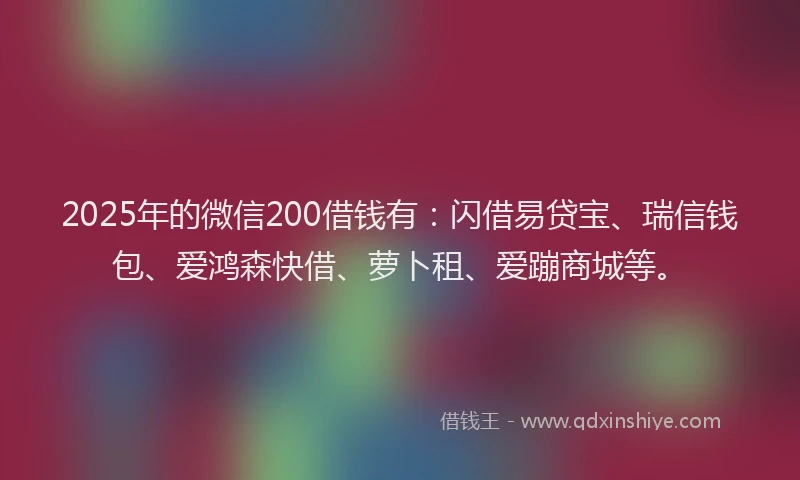 2025年的微信200借钱有：闪借易贷宝、瑞信钱包、爱鸿森快借、萝卜租、爱蹦商城等。