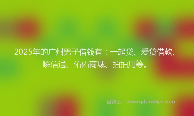 2025年的广州男子借钱有：一起贷、爱贷借款、瞬信通、佑佑商城、拍拍用等。