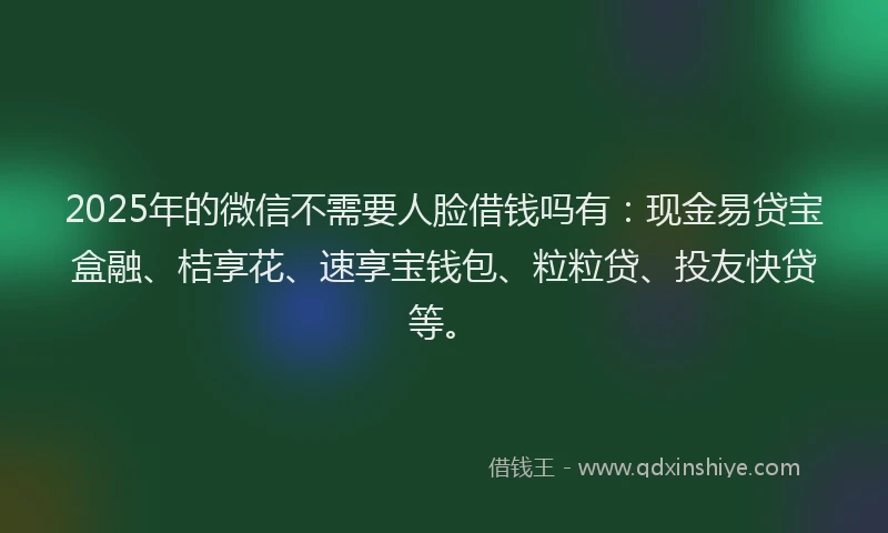 2025年的微信不需要人脸借钱吗有：现金易贷宝盒融、桔享花、速享宝钱包、粒粒贷、投友快贷等。