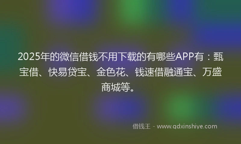 2025年的微信借钱不用下载的有哪些APP有：甄宝借、快易贷宝、金色花、钱速借融通宝、万盛商城等。