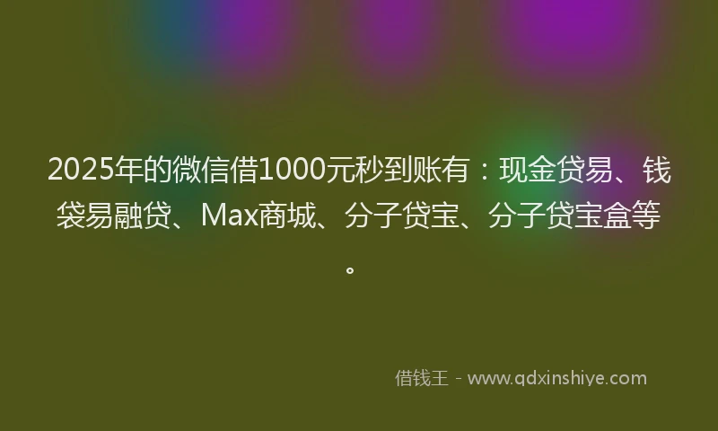 2025年的微信借1000元秒到账有：现金贷易、钱袋易融贷、Max商城、分子贷宝、分子贷宝盒等。