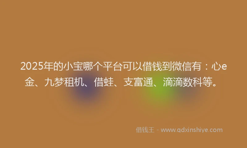 2025年的小宝哪个平台可以借钱到微信有：心e金、九梦租机、借蛙、支富通、滴滴数科等。