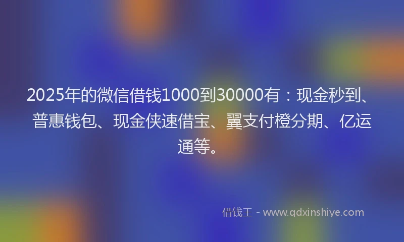2025年的微信借钱1000到30000有：现金秒到、普惠钱包、现金侠速借宝、翼支付橙分期、亿运通等。