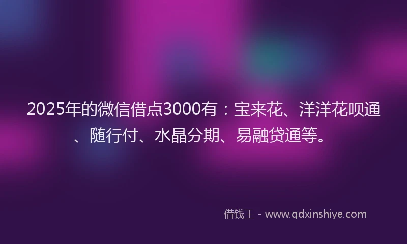 2025年的微信借点3000有：宝来花、洋洋花呗通、随行付、水晶分期、易融贷通等。