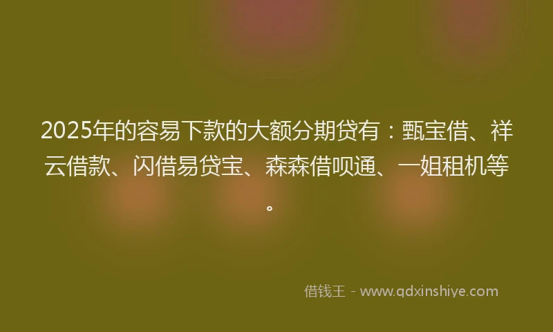 2025年的容易下款的大额分期贷有：甄宝借、祥云借款、闪借易贷宝、森森借呗通、一姐租机等。