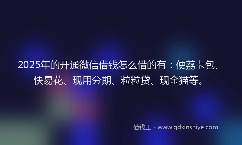 2025年的开通微信借钱怎么借的有：便荔卡包、快易花、现用分期、粒粒贷、现金猫等。