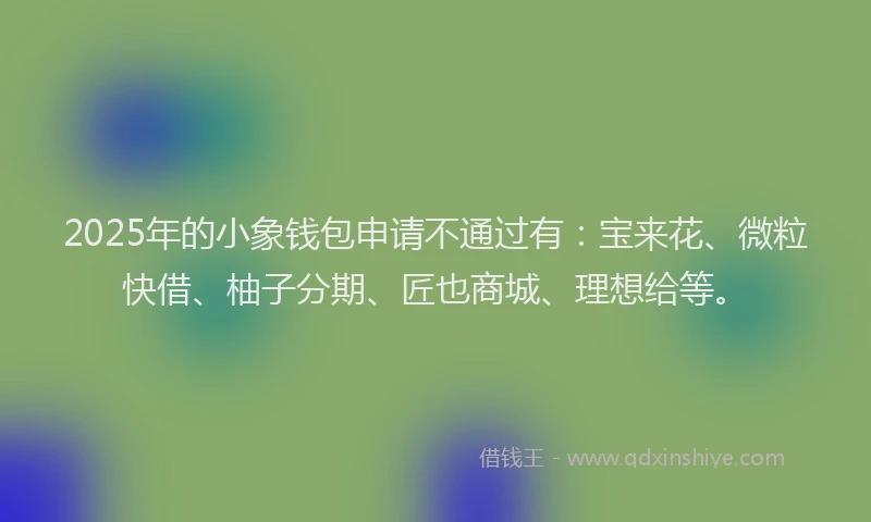 2025年的小象钱包申请不通过有:宝来花、微粒快借、柚子分期、匠也商城、理想给等。