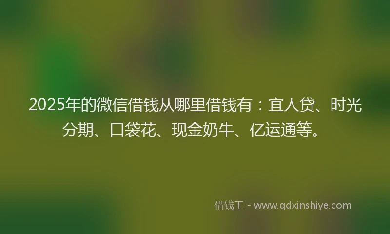 2025年的微信借钱从哪里借钱有：宜人贷、时光分期、口袋花、现金奶牛、亿运通等。