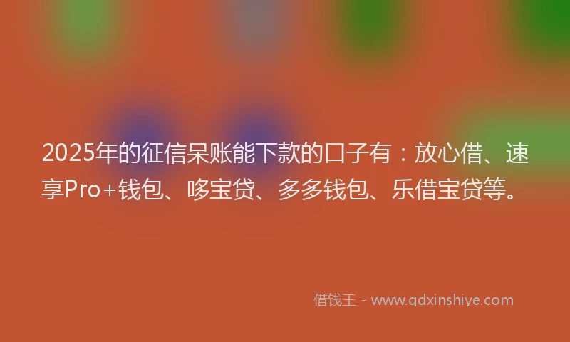 2025年的征信呆账能下款的口子有：放心借、速享Pro+钱包、哆宝贷、多多钱包、乐借宝贷等。
