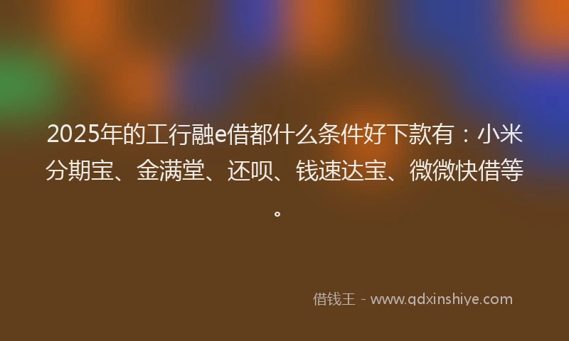 2025年的工行融e借都什么条件好下款有：小米分期宝、金满堂、还呗、钱速达宝、微微快借等。