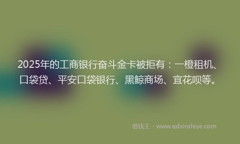 2025年的工商银行奋斗金卡被拒有：一橙租机、口袋贷、平安口袋银行、黑鲸商场、宜花呗等。