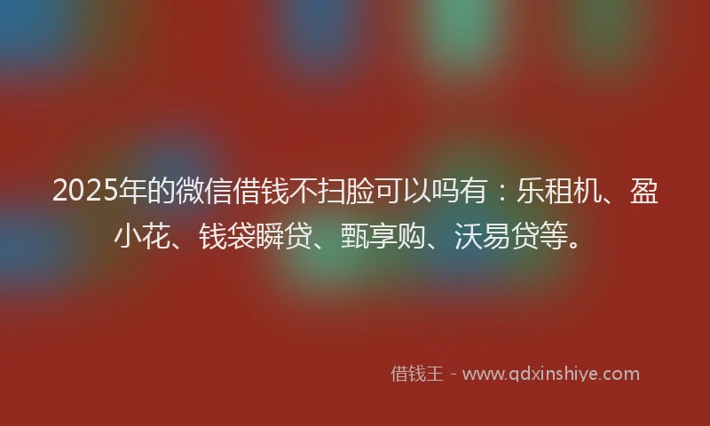 2025年的微信借钱不扫脸可以吗有：乐租机、盈小花、钱袋瞬贷、甄享购、沃易贷等。