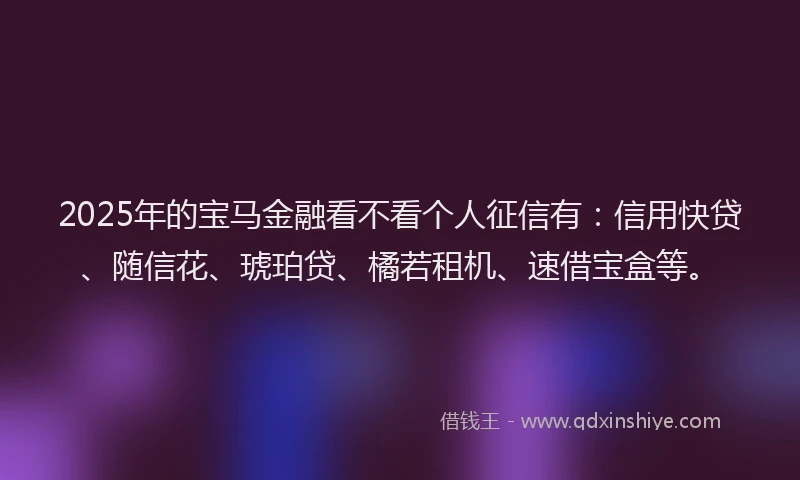2025年的宝马金融看不看个人征信有：信用快贷、随信花、琥珀贷、橘若租机、速借宝盒等。