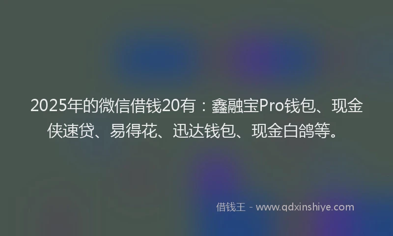 2025年的微信借钱20有：鑫融宝Pro钱包、现金侠速贷、易得花、迅达钱包、现金白鸽等。