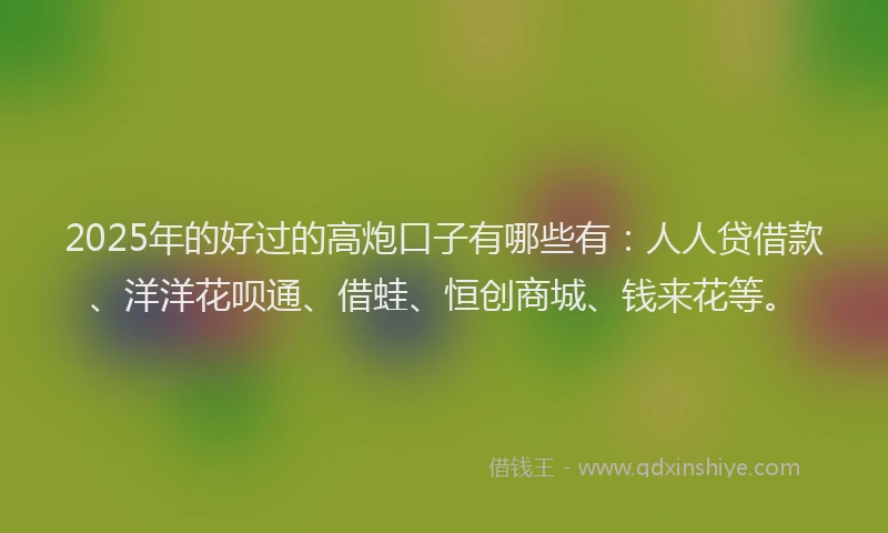 2025年的好过的高炮口子有哪些有：人人贷借款、洋洋花呗通、借蛙、恒创商城、钱来花等。