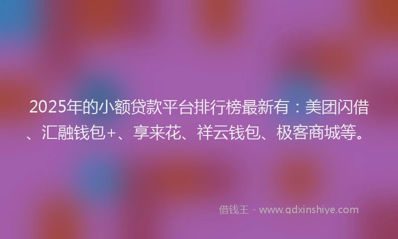 2025年的小额贷款平台排行榜最新有：美团闪借、汇融钱包+、享来花、祥云钱包、极客商城等。