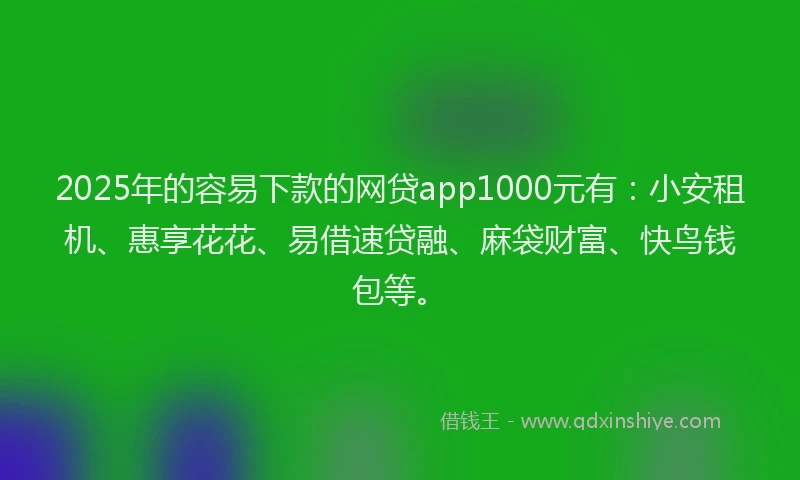 2025年的容易下款的网贷app1000元有：小安租机、惠享花花、易借速贷融、麻袋财富、快鸟钱包等。