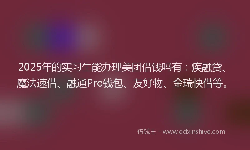 2025年的实习生能办理美团借钱吗有：疾融贷、魔法速借、融通Pro钱包、友好物、金瑞快借等。
