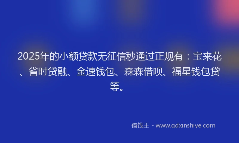 2025年的小额贷款无征信秒通过正规有：宝来花、省时贷融、金速钱包、森森借呗、福星钱包贷等。