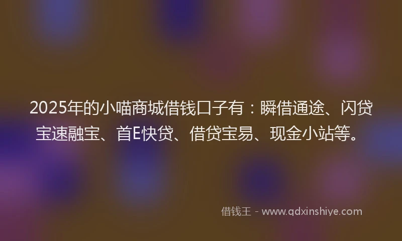 2025年的小喵商城借钱口子有：瞬借通途、闪贷宝速融宝、首E快贷、借贷宝易、现金小站等。