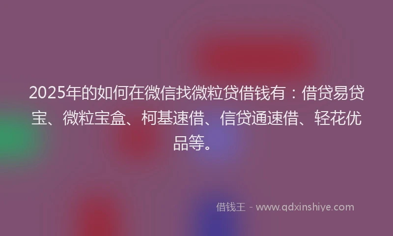 2025年的如何在微信找微粒贷借钱有：借贷易贷宝、微粒宝盒、柯基速借、信贷通速借、轻花优品等。