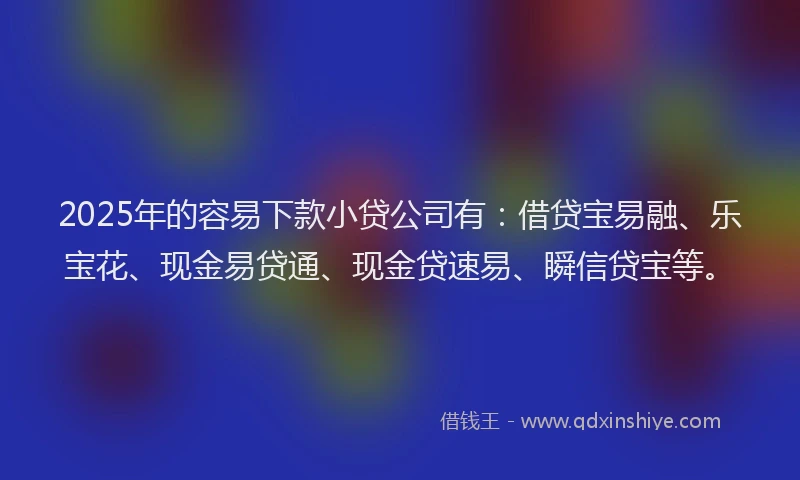 2025年的容易下款小贷公司有：借贷宝易融、乐宝花、现金易贷通、现金贷速易、瞬信贷宝等。